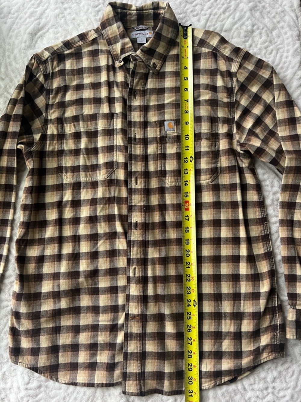 Carhartt Men’s Rugged Flex Relaxed Fit Flannel Button Up Plaid | Brown | Size M - Picture 8 of 14